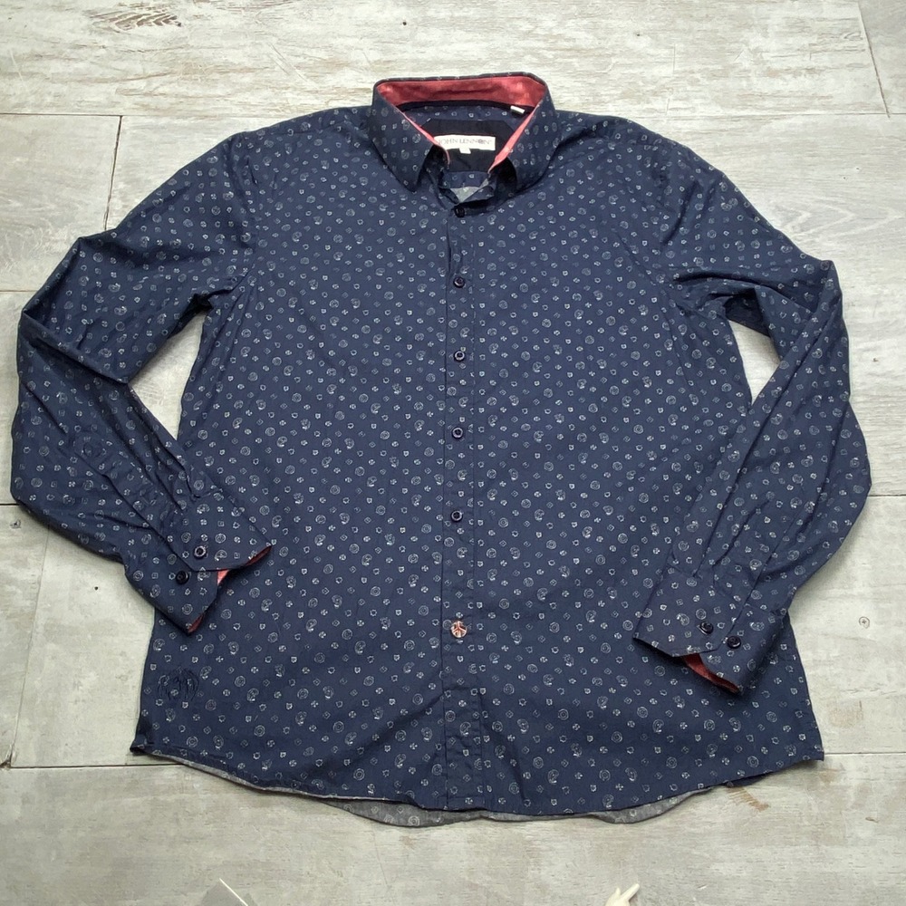 John Lennon Shirt Mens Large Blue Paisley Long Sleeve Peace Button Button Down